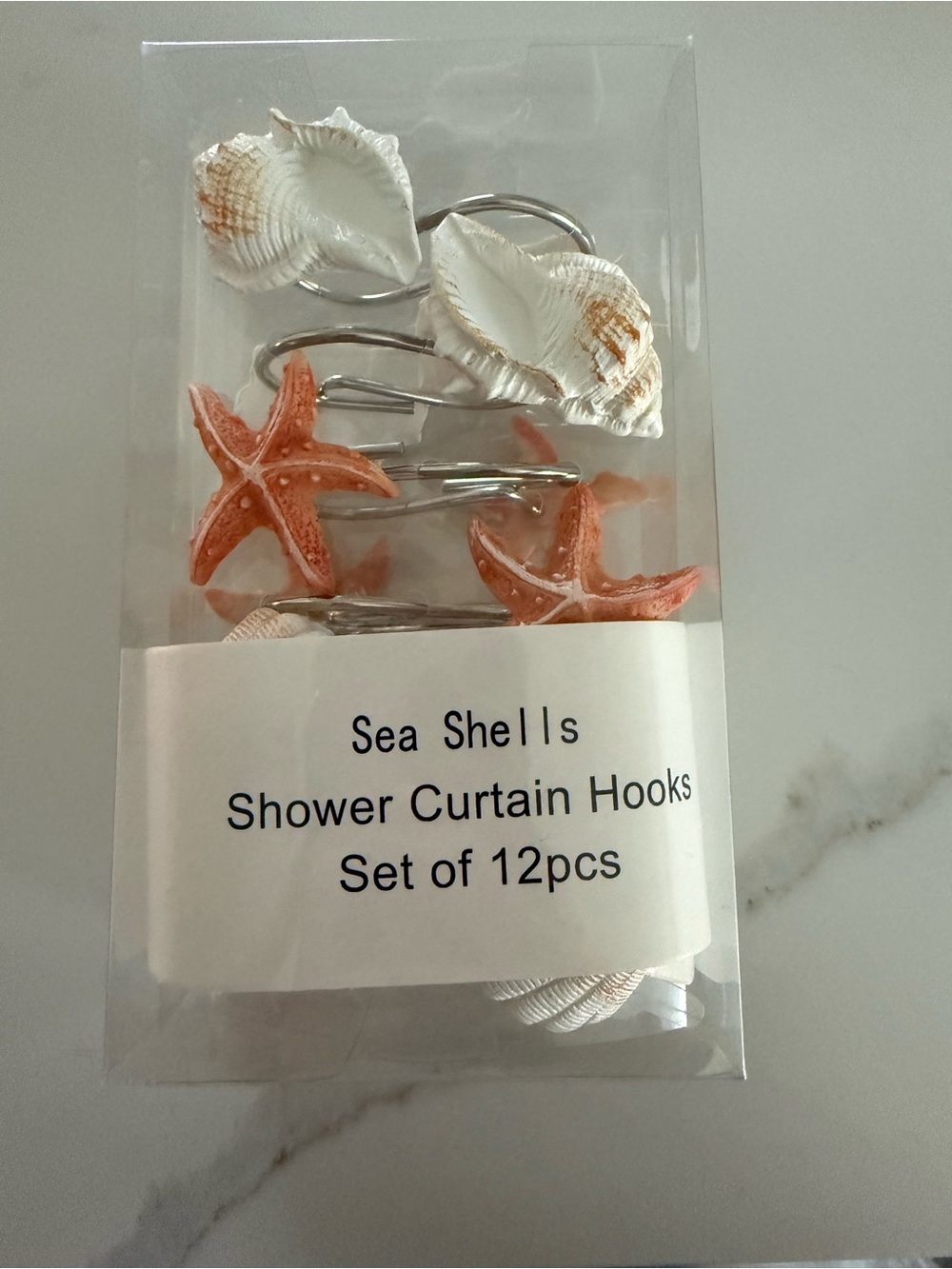 Sea Shells Shower Curtain Hooks Set of 12 - White & Coral